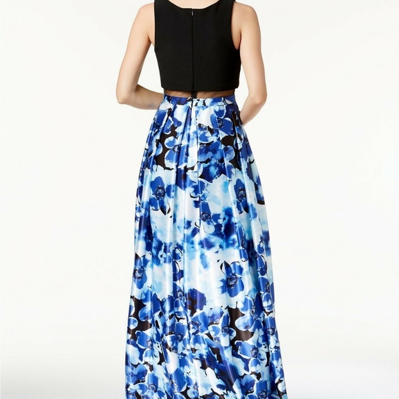 Betsy&Adam Solid Floral Print Illusion-Black/Blue - Picture 2 of 2